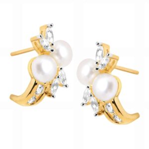 Pearl & 1/2 ct White Sapphire ‘J’ Earrings